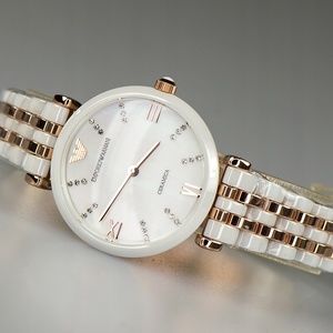 Emporio Armani White Strap Gianni T-bar Watch